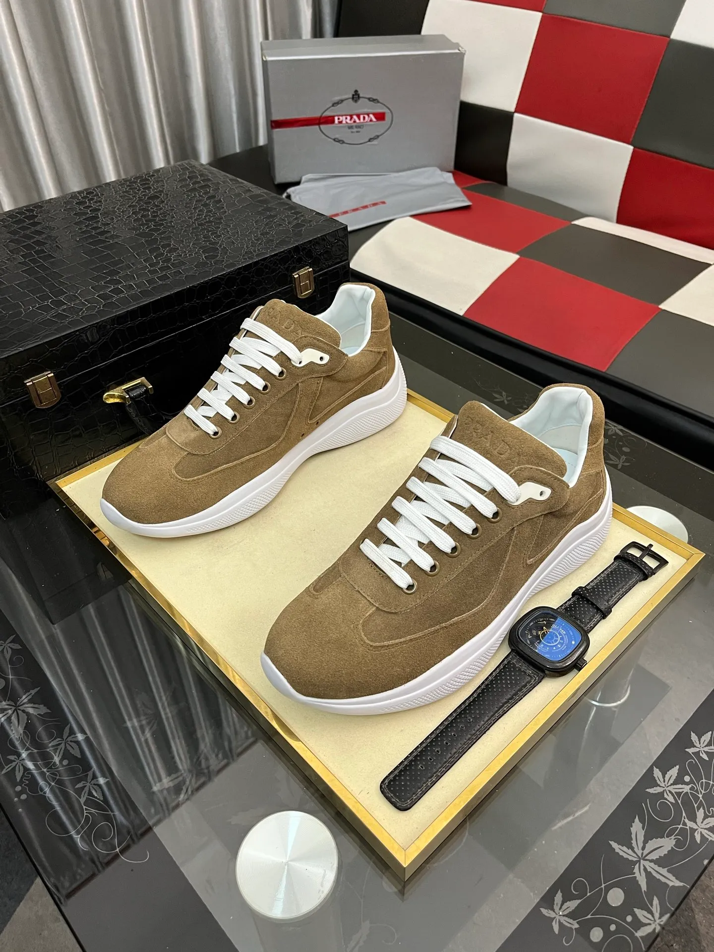 Men's shoes 💰400⌚️⌚️【PRADA】Prada casual shoes, originally developed 1:1, made of high-mercerized cowhide with imported cowhide, silk sheepskin lining, rubber outsole, comfortable and soft on the foot, size: 38-444️⃣Colors available